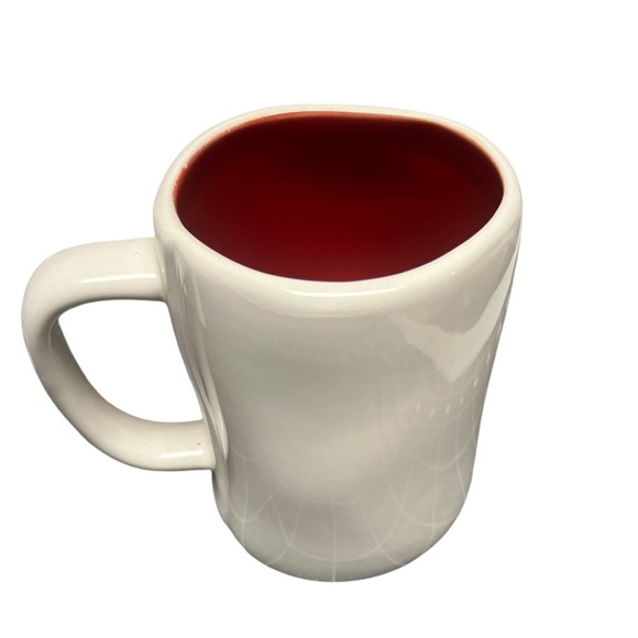 Rae Dunn White Mug with red interior and Green Joy Text - Picture 2 of 8